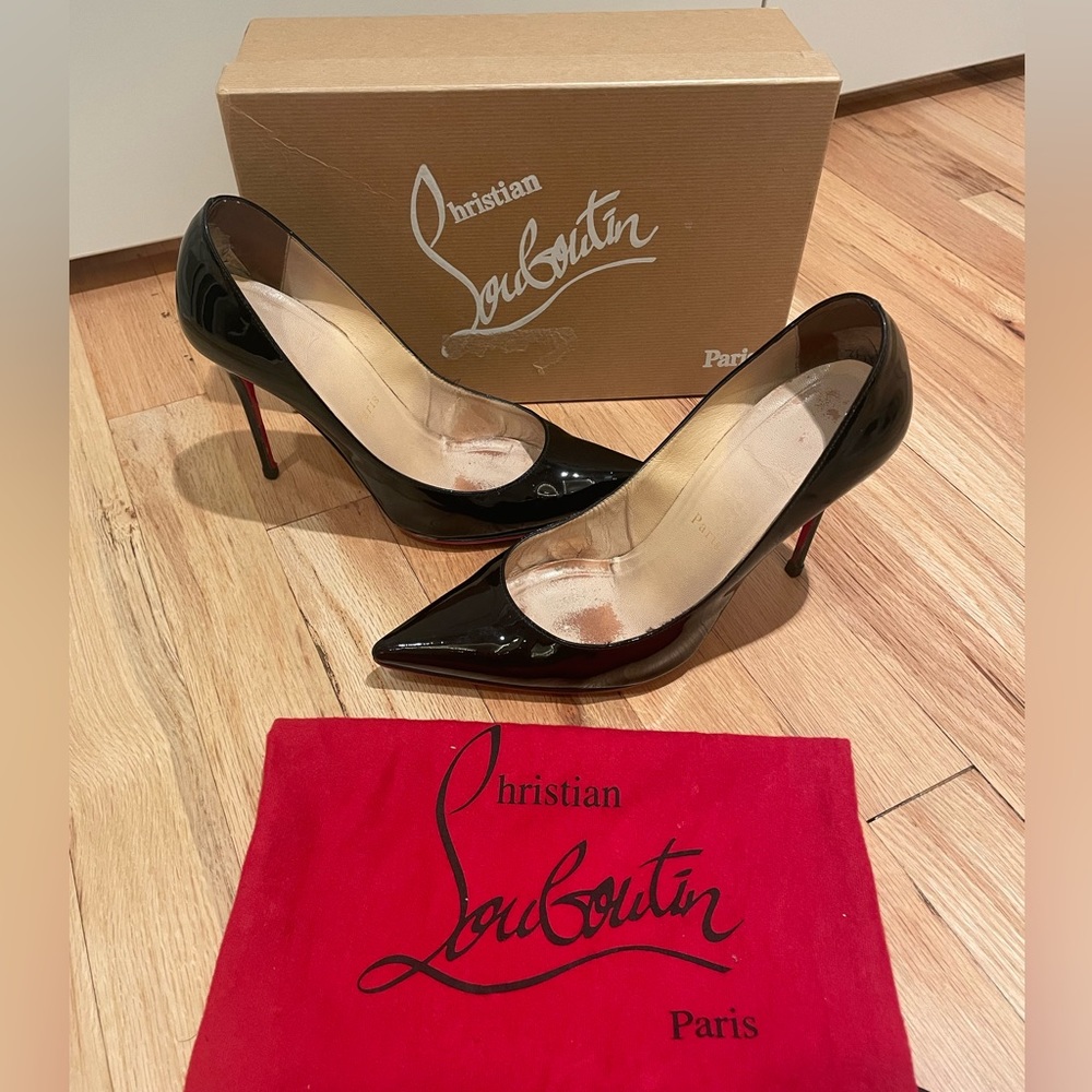 Christian Louboutin Decolette 554 100mm Black Patent Stiletto Pre-loved 38.5